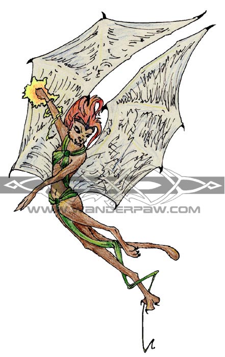 An angry cat anthro with bat-like wings