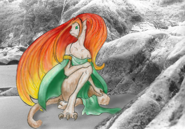 Cat lady sitting on the beach